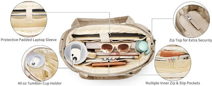 Large Capacity Puffer Tote Bag for Women Multiple Pockets with Coin Purse Commuting Bags Lightweight Water-resistant Mom Bag