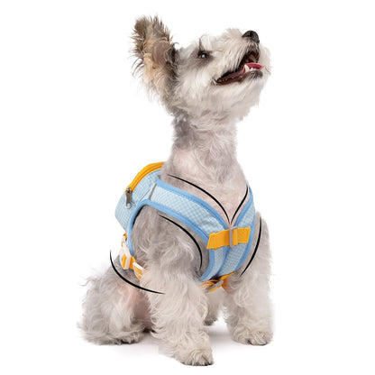 Cute Backpack Dog Harness with Leash, Reflective Soft Pet Vest for Small Medium Dogs Cats, Adjustable Walking Harness Set