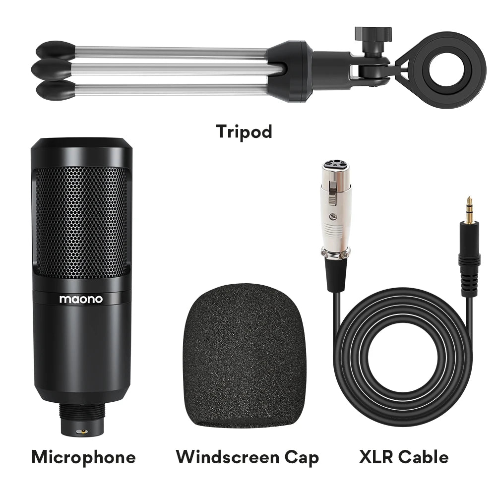 MAONO PM360TR Condenser Microphone XLR Podcast Microphone 3.5mm Mic for PC Laptop Phone Sound Card Gaming Recording Podcasting