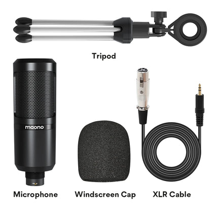 MAONO PM360TR Condenser Microphone XLR Podcast Microphone 3.5mm Mic for PC Laptop Phone Sound Card Gaming Recording Podcasting