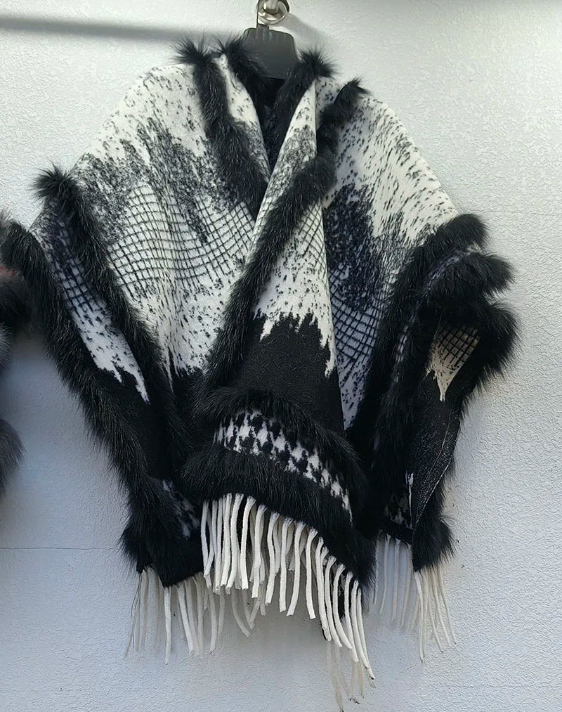 2025 Women Real Fox Fur Shawl High Quality Fashion High Quality Hot sale Female Wool Wrap