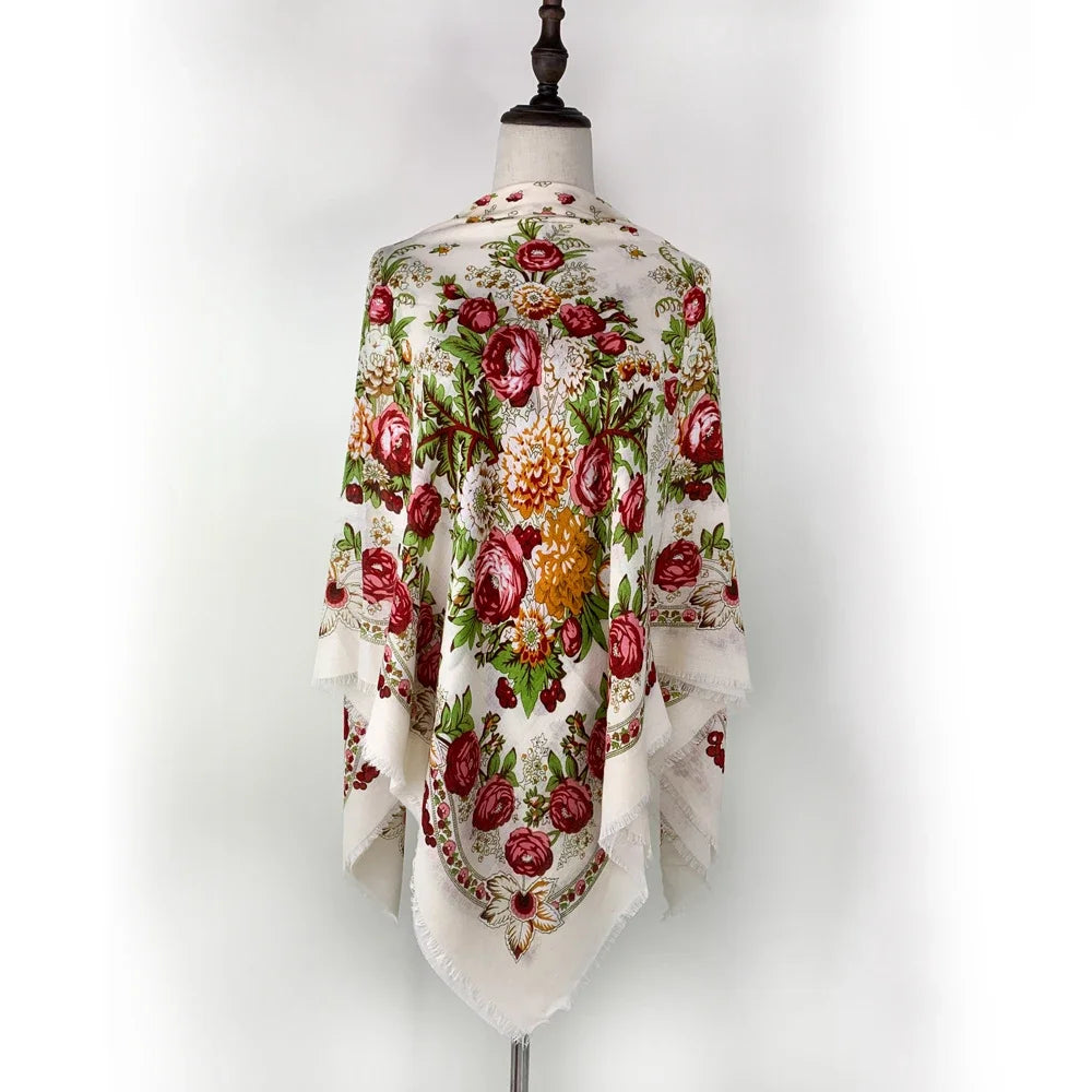 130*130cm Breathable Thin Russian Square Scarf Women Luxury Floral Print Ukrainian Shawl Babushka Handkerchief Head Wraps