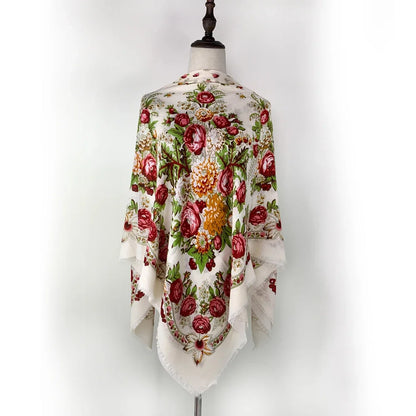 130*130cm Breathable Thin Russian Square Scarf Women Luxury Floral Print Ukrainian Shawl Babushka Handkerchief Head Wraps