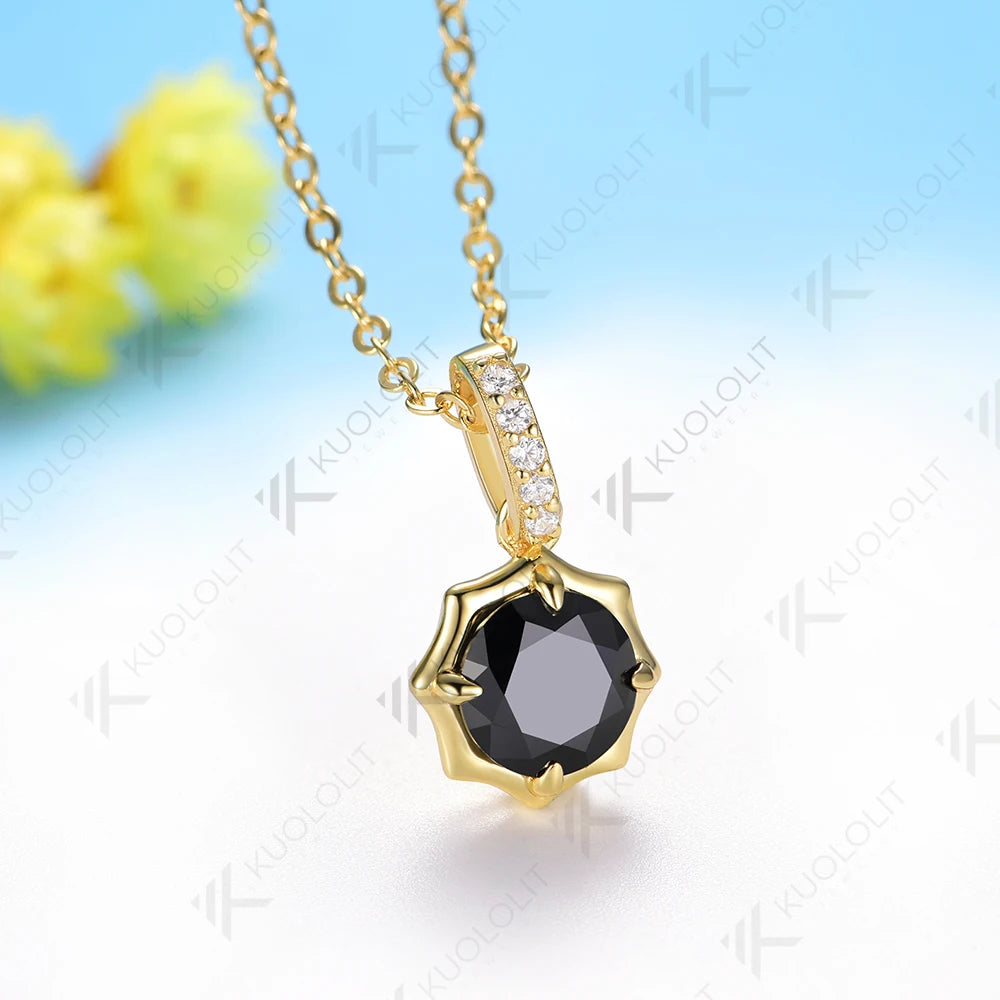 Kuololit 1CT Black Moissanite Necklace for Women Solid 18K 14K 10K 585 Yellow Gold Round Cut Moissanite Penant for Christmas
