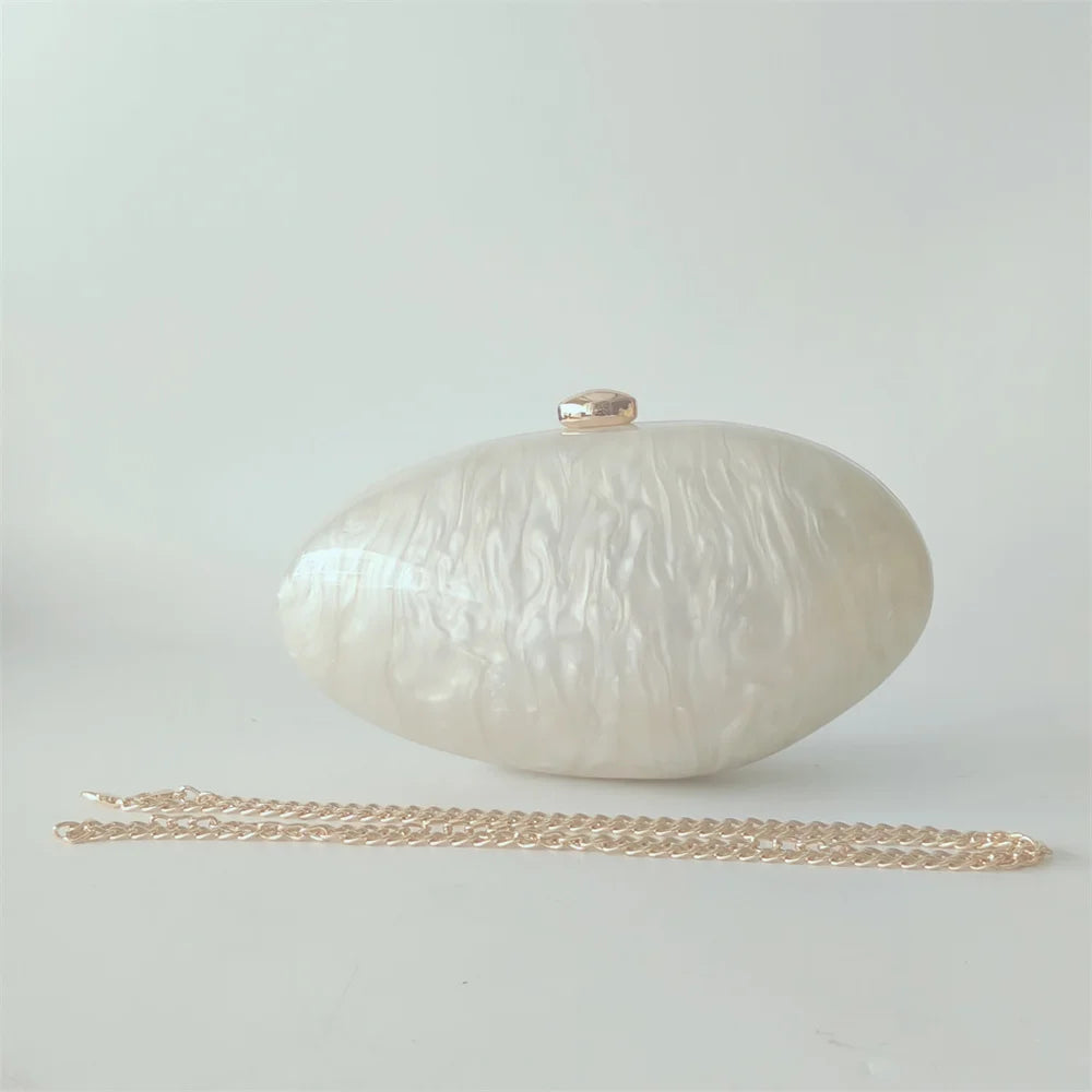 Oval Marble Beige Shell Acrylic Luxury Elegant Lady Evening Bag Cute Handbag Wedding Lady Girl Female Mini Purse