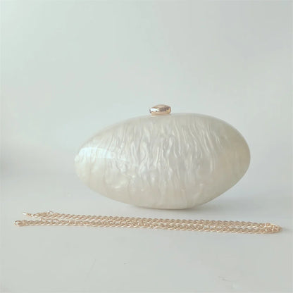 Oval Marble Beige Shell Acrylic Luxury Elegant Lady Evening Bag Cute Handbag Wedding Lady Girl Female Mini Purse