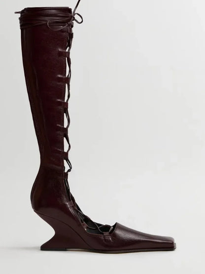 2026 Summer Hollow Out Strap Square Shaped Thick High Heels Summer Cool Boots Fashionable and Sexy Women's Sandals