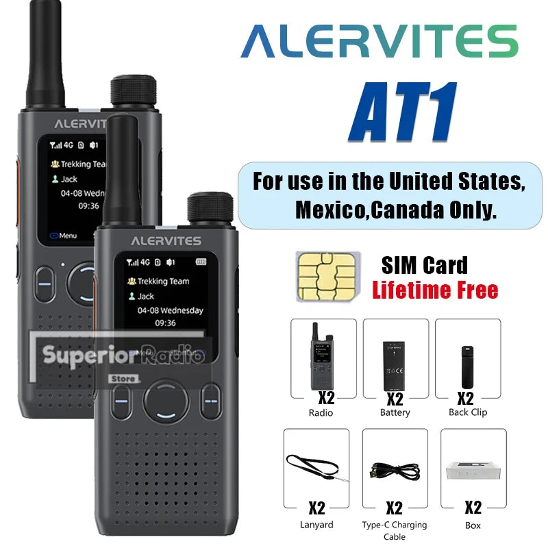 1/2/3PCS ALERVITES PoC AT1 Global Walkie Talkie Baofeng Radio 4G LTE Unlimited Distance US/EU Version OLA APP USB-C Ultra-light