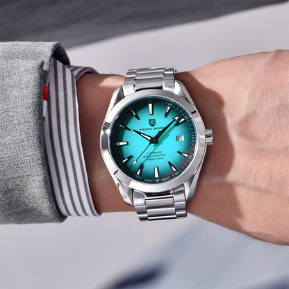 PAGANI DESIGN Men Automatic MechanicalWatch Stainless Steel Bracelet 100M Waterproof Luminous Date Business Dress Wristwatch+Box