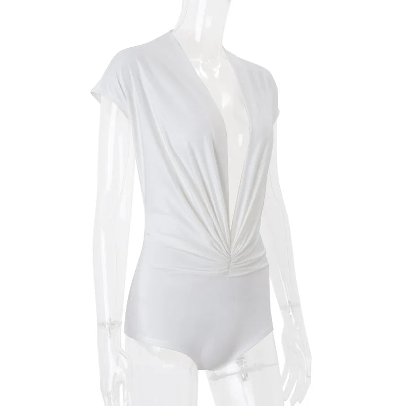 PixieKiki Sexy White Summer Rompers Deep V Neck Short Sleeve Jumpsuits One Pieces Outfits Korean Fashion Playsuit Woman P71-CZ16
