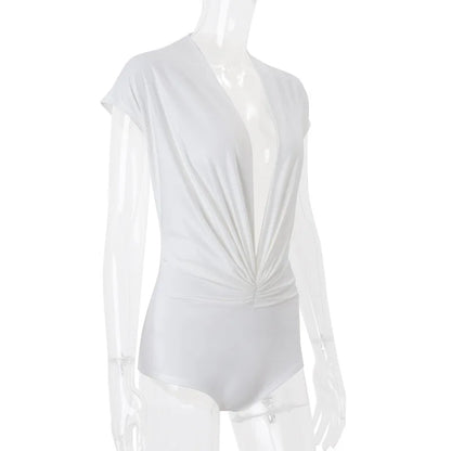 PixieKiki Sexy White Summer Rompers Deep V Neck Short Sleeve Jumpsuits One Pieces Outfits Korean Fashion Playsuit Woman P71-CZ16