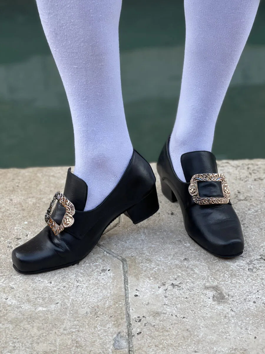 Vintage Medieval Renaissance Frock Shoes Unisex Block Heels With Buckle Boot Halloween Cosplay Costume Party Historical Footwear