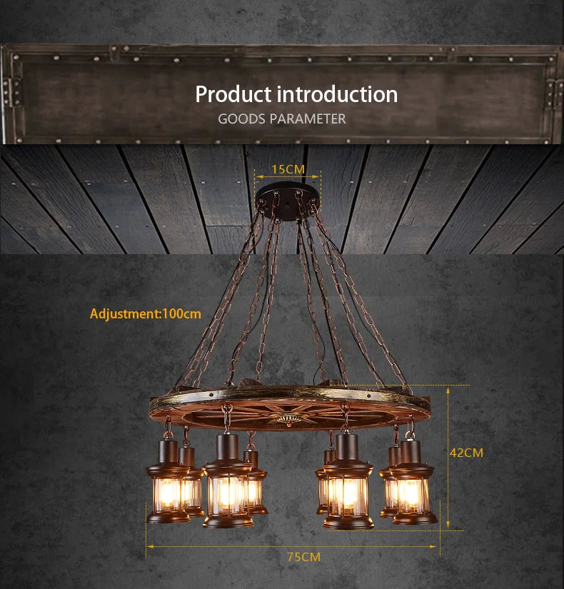Classical Industrial Iron LED Wheel Pendant lights Metallic lustre Hanging Lamps Bar decoration Suspend Lamps Cafe Pendend Lamps