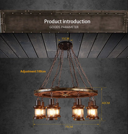 Classical Industrial Iron LED Wheel Pendant lights Metallic lustre Hanging Lamps Bar decoration Suspend Lamps Cafe Pendend Lamps