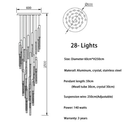 Nordic Minimalist Indoor Pendant Light Fixture Modern Ceiling Crystal Led Chandelier Long Hanging Lamp for Staircase Living Room