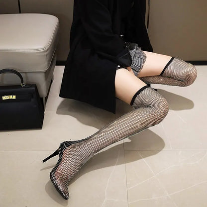 Summer New Women's New Luxury Brand High Heel Sandals Hollow Cool Boots Sexy Fashion Rhinestone Banquet Sandals Plus Size 34-42