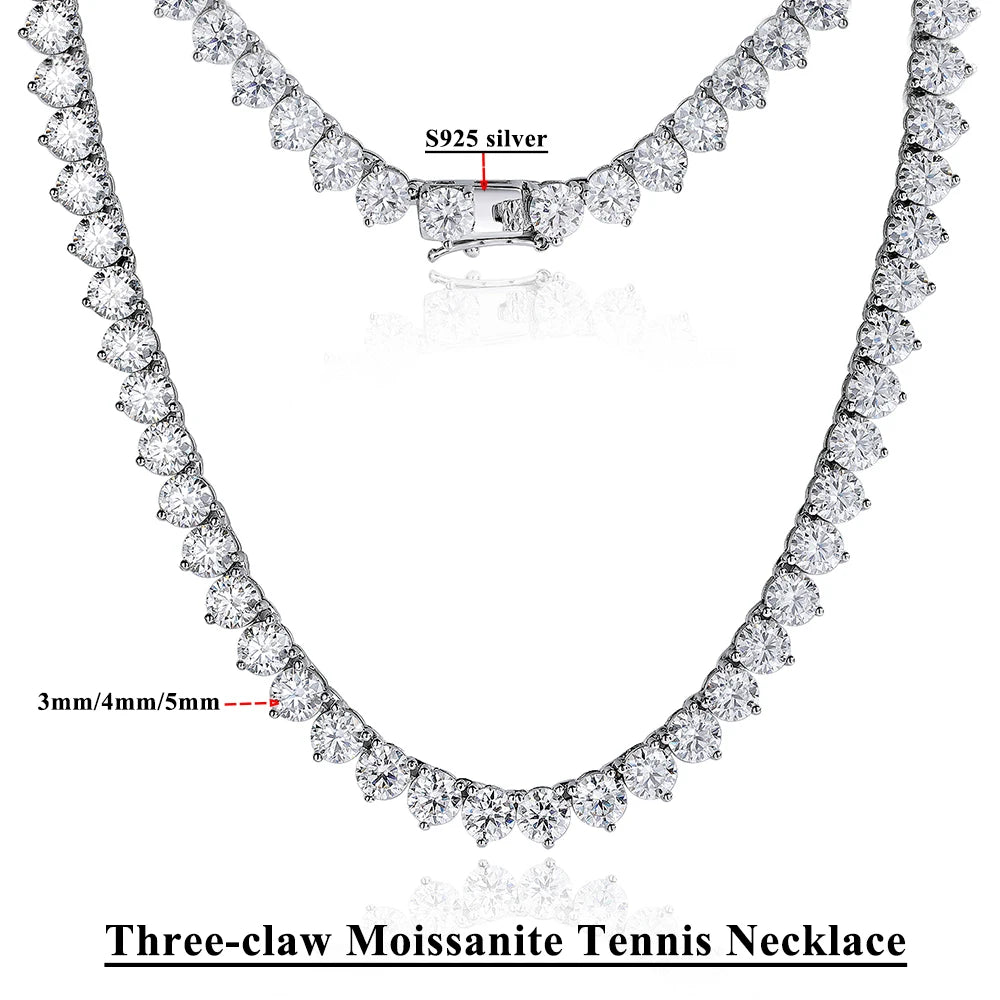 Serenity Three-claw D Color Moissanite Tennis Necklace For Women Man 100% S925 Sterling Silver Sparkling Lab Diamond Neck Chain