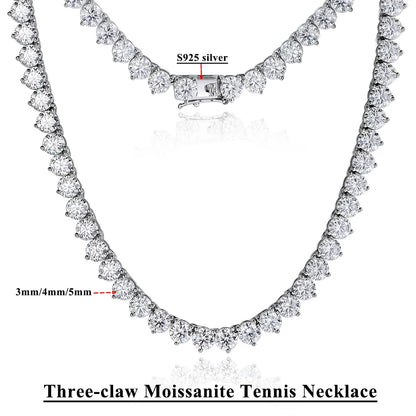 Serenity Three-claw D Color Moissanite Tennis Necklace For Women Man 100% S925 Sterling Silver Sparkling Lab Diamond Neck Chain