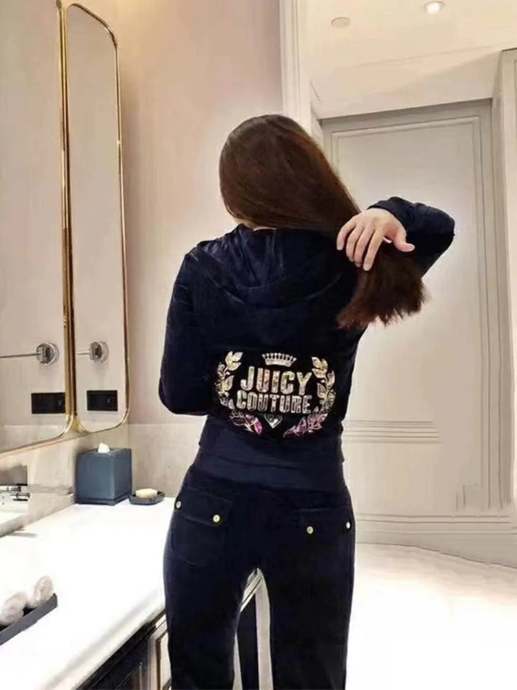 Velvet Sports Jacket Women'S Long Sleeved Casual Wear Hoodie Sequins Slim Fit And Slimming Two-Piece Set