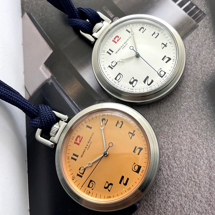 Merkur Vintage Pocket Watch Salmon Dial Men's Manual Mechanical Watch 42mm NEW Waterproof