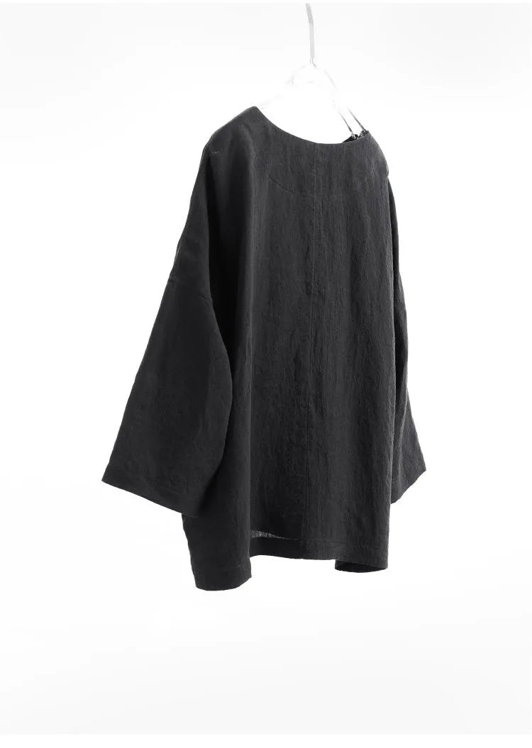 Plus-Size Women's Clothing~Hemp Long-Sleeved Shirt, Casual Sun-Protective Top, New Spring/Summer 2026 Style