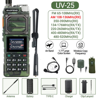 Baofeng UV-25 Air Band Walkie TalkieS Long Range UHF VHF  Wireless Copy Frequency  NOAA Type-C Charge AM Ham Two Way Radio UV-21