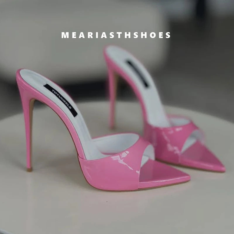 Super-high Heel Slippers Women Shoes Summer Peep Toe Mixed Colors Stiletto Sandals Sexy Party Ladies Shoes Luxury Woman Pumps