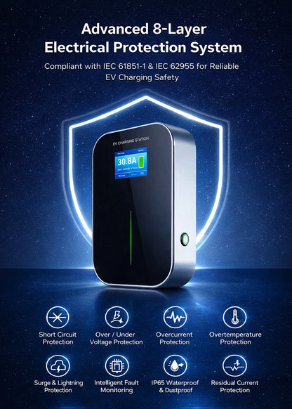 32A 3 Phase OCPP 1.6J Wallbox 22kW EV Wall Charger EV Charging Station with RFID Card