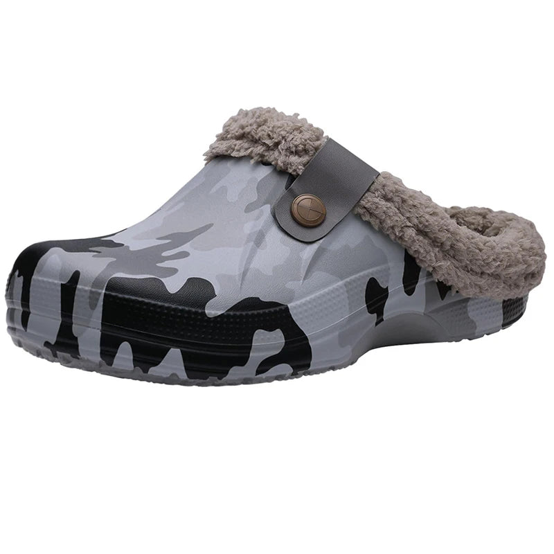 Smile Winter Fuzzy Slippers for Women Men Indoor Outdoor Fur Lined Clogs Waterproof Warm House Slippers Garden Clogs Light Shoes