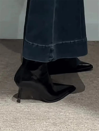2025 New Women's Ankle Boots Sexy Pointed Toe Woman Short Boots Fashion Causal Ladies Thin High Heel Boots Solid Color Stiletto