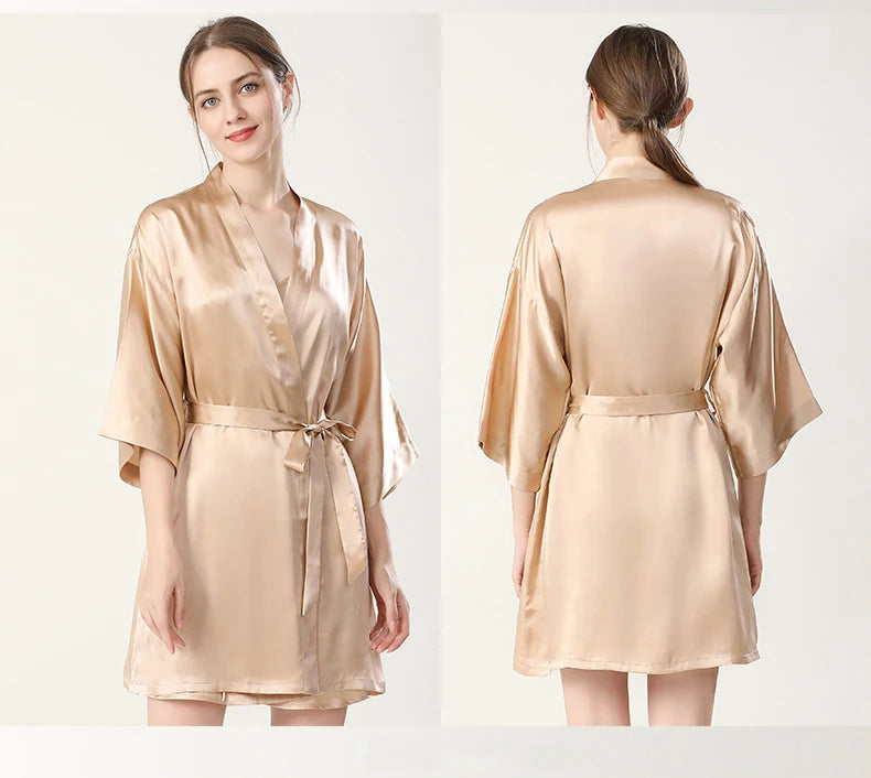 100% Real Silk Pajamas for Women Summer Two-Piece Set Sexy Cami Nightgown & Robe Set Mulberry Silk Sleepwear Autumn Winter