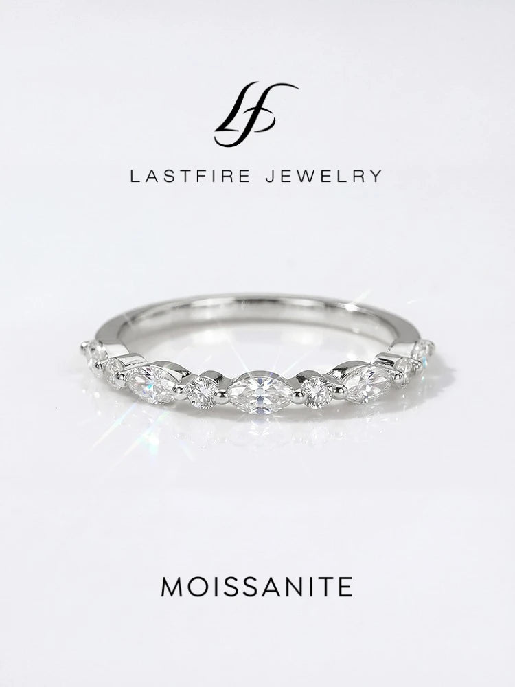 Real 0.18ct Moissanite Diamond Marquise Round Ring for Women 925 Sterling Silver Daily Wear Party High Quality Fine Jewelry