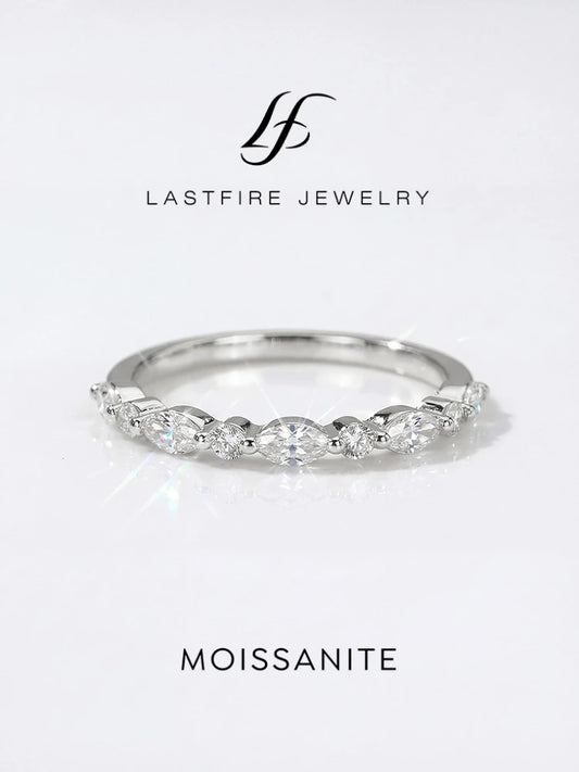 Real 0.18ct Moissanite Diamond Marquise Round Ring for Women 925 Sterling Silver Daily Wear Party High Quality Fine Jewelry