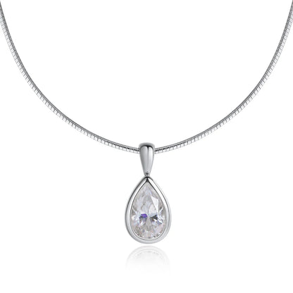 KNOBSPIN 3ct Pear Cut Moissanite Pendant Necklaces for Women Wedding Solitaire s925 Sterling Silver 1.5mm Choker Chain Necklace