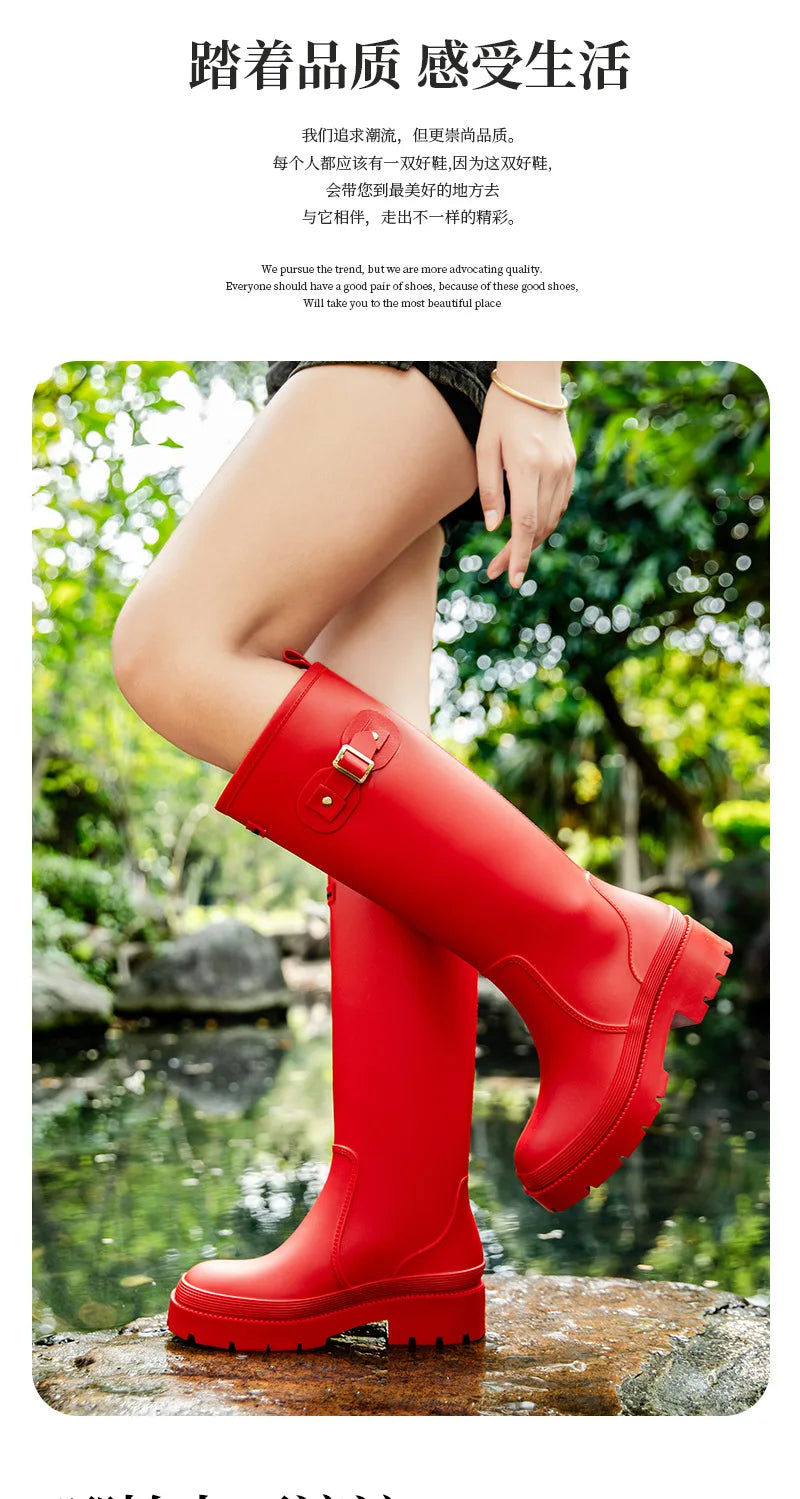 2026 Fashion Ladies High Top Waterproof Rain Boots Non-slip Wear-resistant Rubber Boots Outdoor Long Tube Rain Shoes For Women