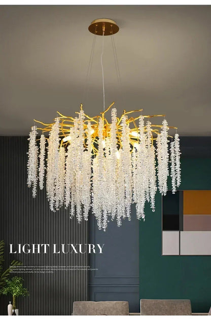 Modern Luxury Gold Branch Tassel Crystal LED Pendant Light Dining Room Living Room Indoor Home Decoration Atmosphere Fixtures