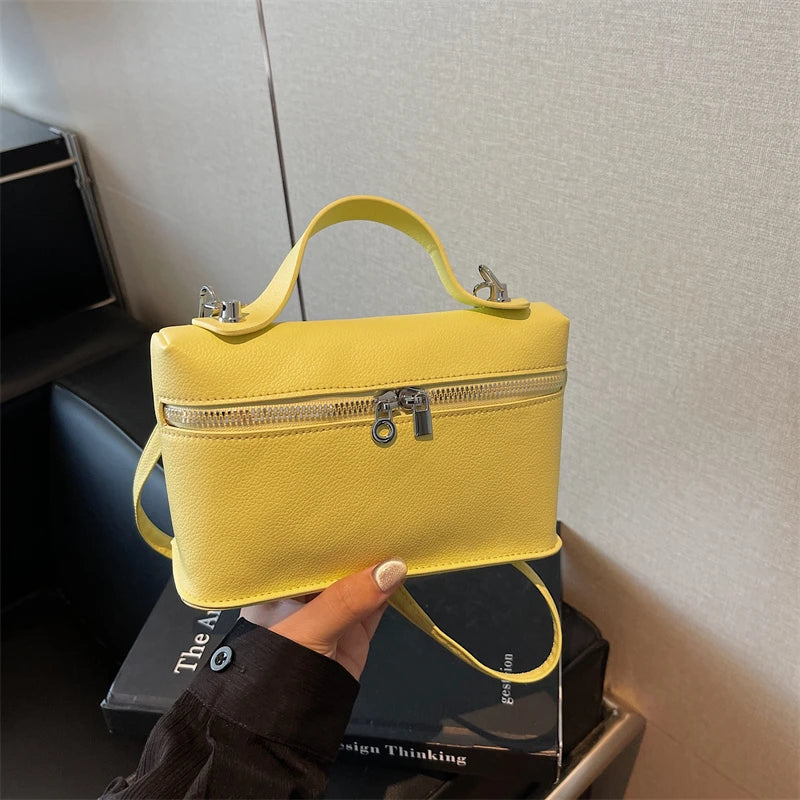 Fashionable Light Luxury Solid Color Box Bag Litchi Pattern Portable Carrying Crossbody Bag Daily Commuting Versatile Square Bag