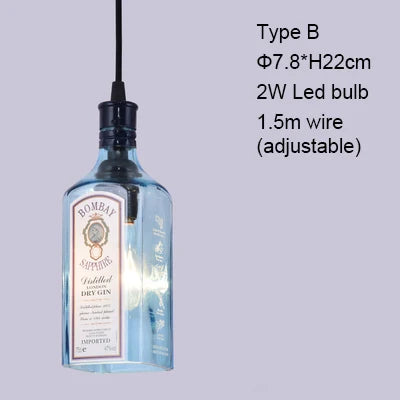 Retro Industrial Loft Wine Bottle Pendant Lights Restaurant Cafe Bar Glass Hanging Lamp Clothing Store Lustre Indoor Lighting