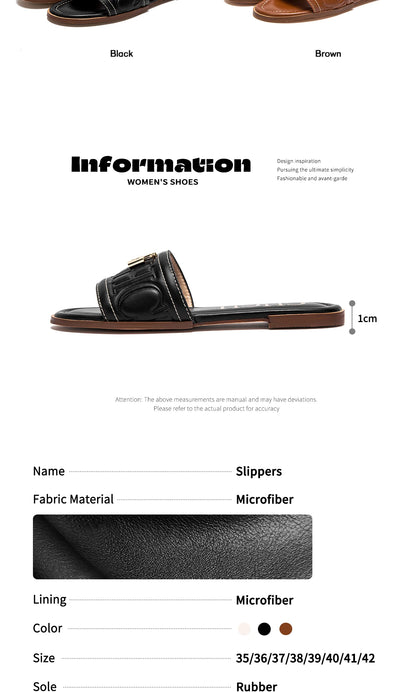 CHCH Women's Flat Shoes Summer New Solid Color Embossed Sandals Simple Fashion Slippers