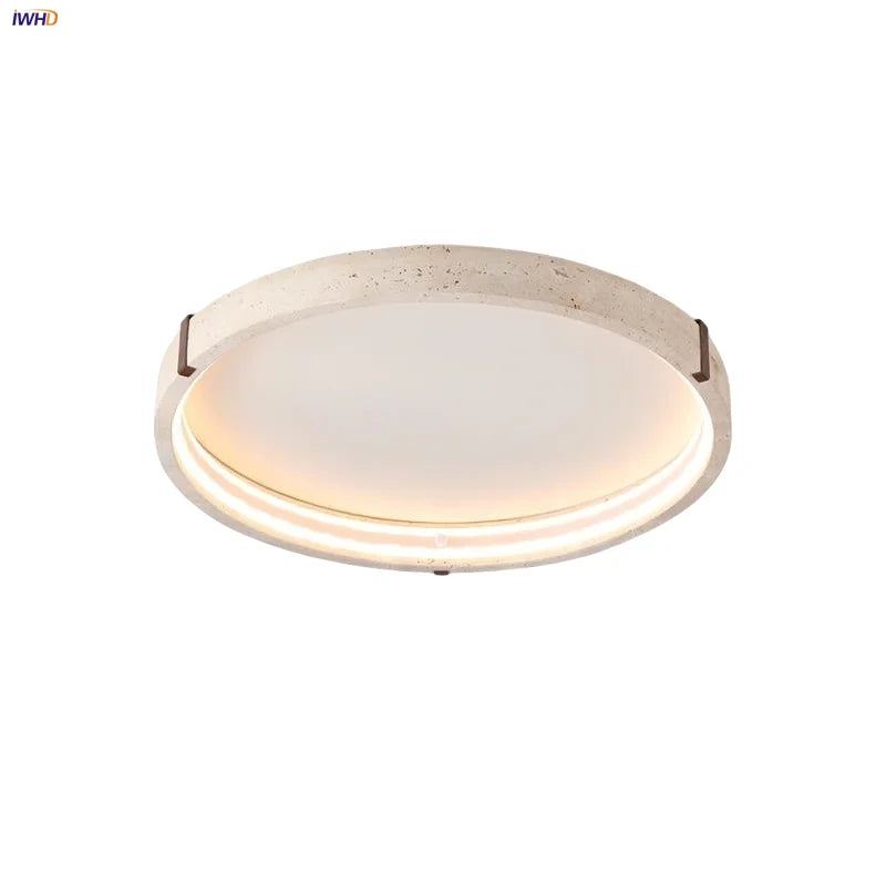 IWHD Wabi Sabi LED Ceiling Lamp Dining Room Restaurant Coffee Yellow Travertine Stone Minimalism Hanging Lights Lamparas Techo