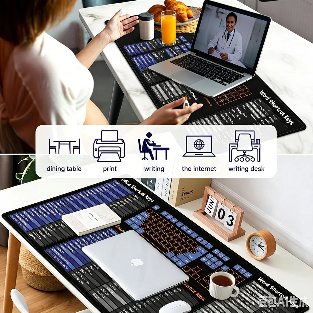 Windows Word Excel Office Shortcut Keys XXL Mouse Pad Non-Slip Large Gaming Office Esports User PC Desk Mat Cheat Sheet Mousepad
