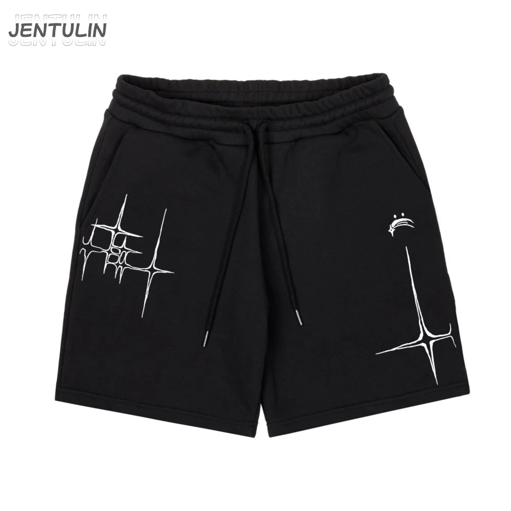 Harajuku Streetwear Men's Shorts Lyrical Graphic Print Oversized Jorts Baggy Y2k Unisex Clothing Korean Fashion Short Pants Goth