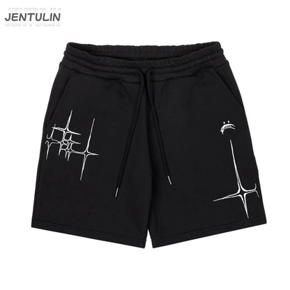 Harajuku Streetwear Men's Shorts Lyrical Graphic Print Oversized Jorts Baggy Y2k Unisex Clothing Korean Fashion Short Pants Goth