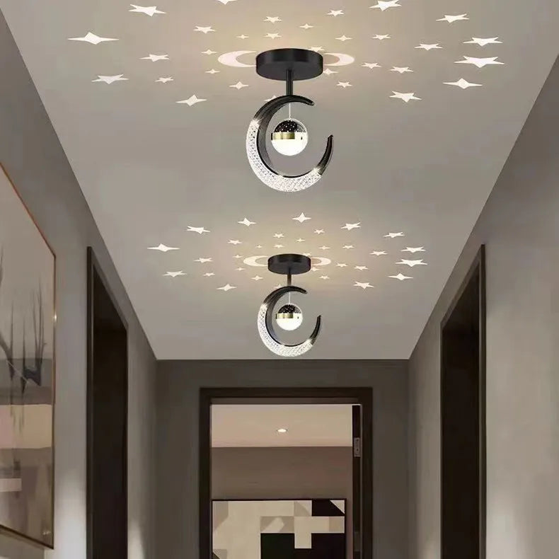 Creative led Ceiling Light with Moon Stars Modern Asile Ceiling Lights Gold/Black Atmosphere Ceiling Hanging Lamp Loft Lighting