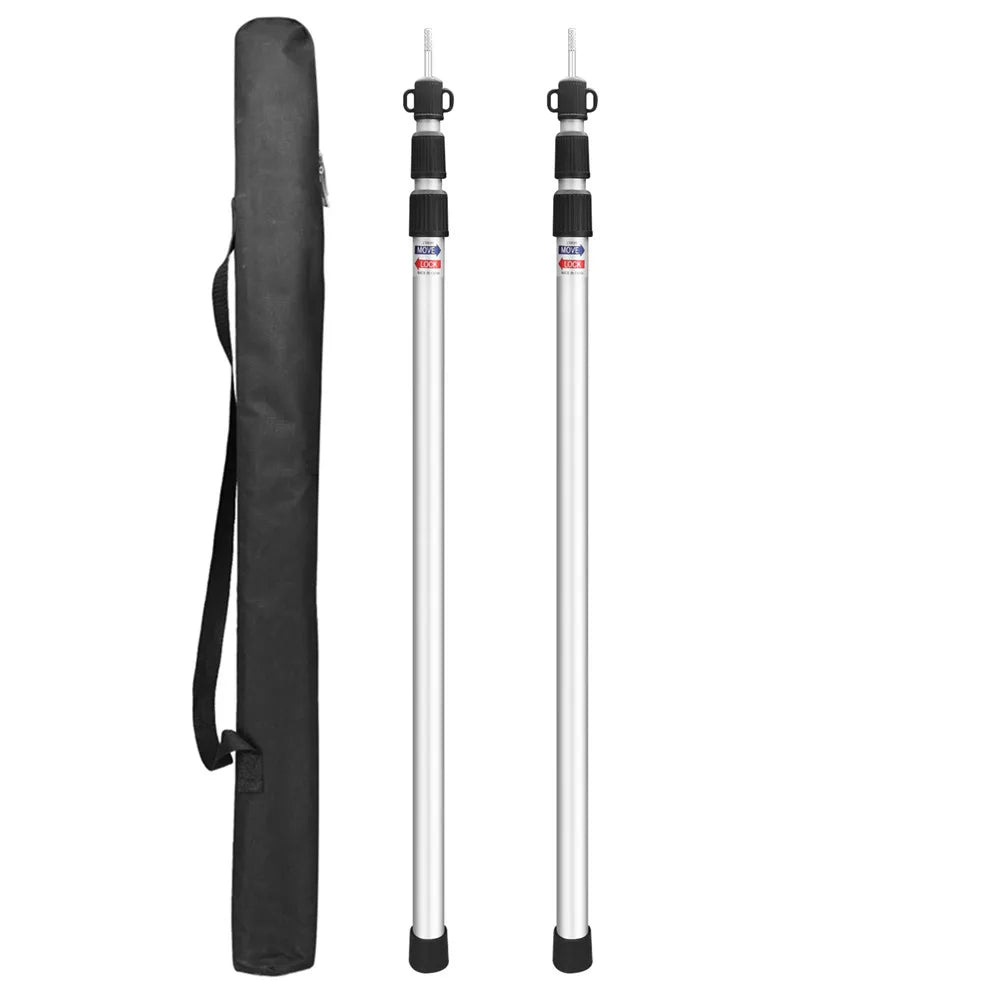 2.3M Tall Set of 2 Telescoping Aluminum Camping Tent Poles Portable Adjustable Tarp Rods for Sun Shelter Canopy Awning