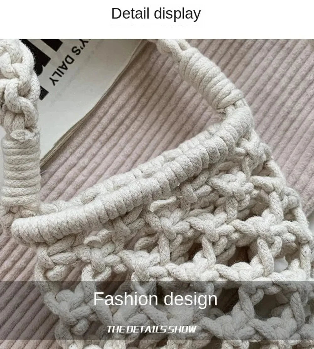 Hollow-out Woven Crochet Small Crossbody Phone Bag Women Fashion Solid Color Lightweight Braided Shoulder Handbag Crossbody Bags