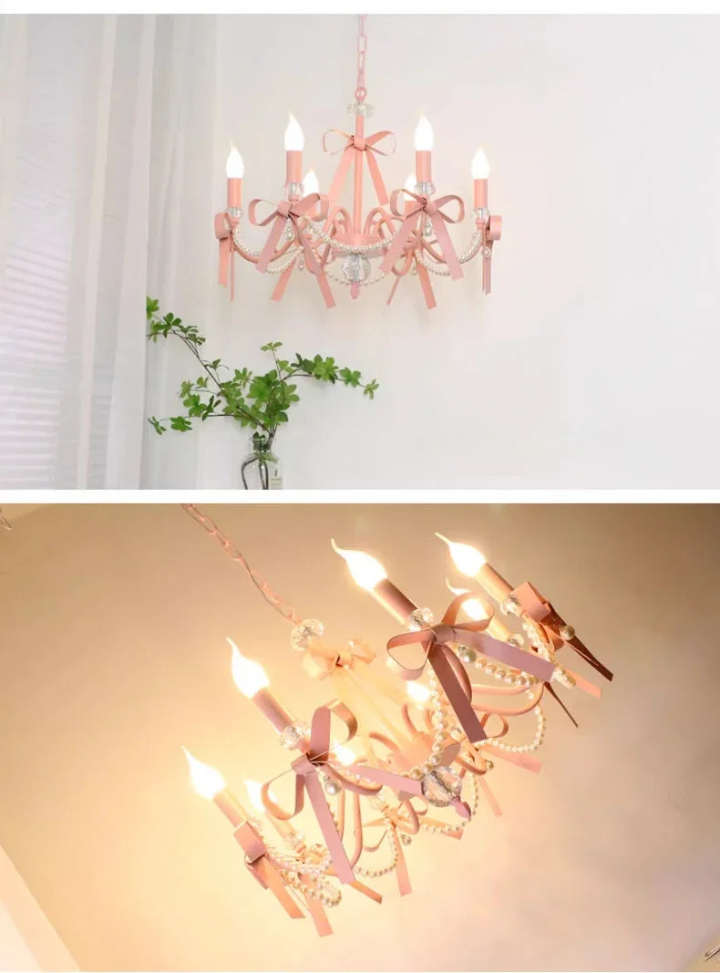 Pink Lovely Children's Room Chandeliers Crystal Cute Kid's Bedroom Pendant Lights Living Room Bedroom Hanging Lamps
