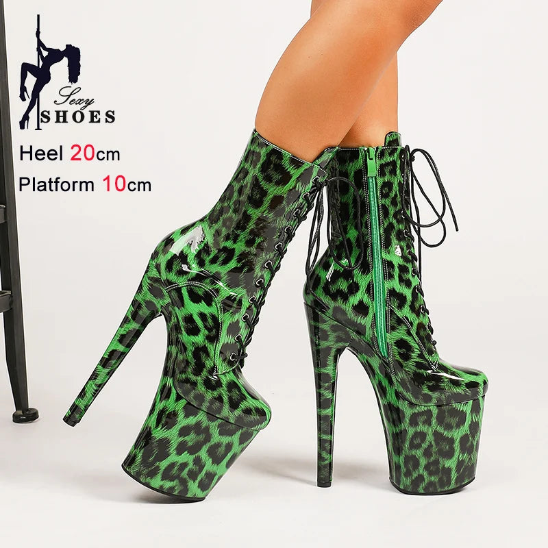 Stripper Heels 20CM/8Inches Supers Fashion Pole Dance Shoes For Nightclub Club Party Women Platform Leopard print Short Boots
