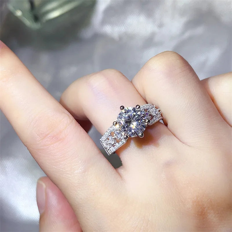 Luxury white gold solid platinum PT950 3 carat D color moissanite pigeon egg women's ring Seiko diamond ring