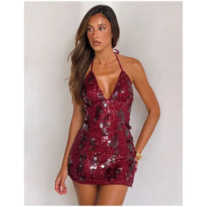 Sexy Sequin Sling Slim Short Dress Women Chic Sleeveless Off Shoulder Slim Dresses 2026 Lady Evening Party Club Vestidos New